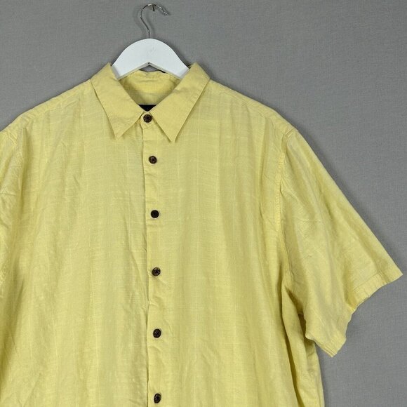 Via Europa Mens Shirt XXL Yellow Textured Short Sleeve Button Front Resort Wear - Picture 2 of 11